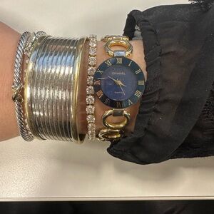 Vintage Women's Watch with Gold and Blue Design